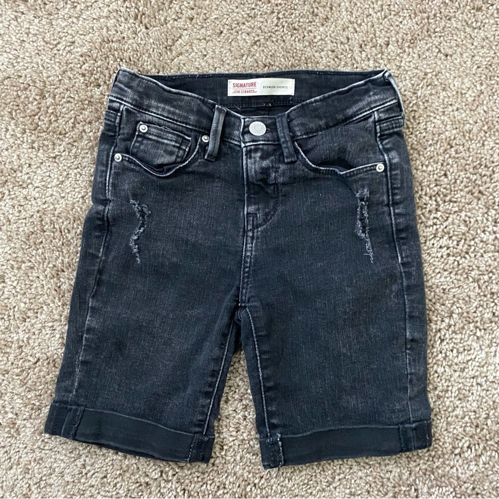 Girls Signature by Levi Strauss Black Distressed Bermuda Jean Shorts